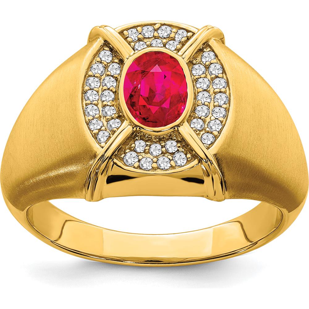 14K Yellow Gold Men's Ruby and Diamond Ring with 1.165 Carat Oval Ruby and 0.011 Carat Diamonds by 0