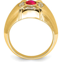 14K Yellow Gold Men's Ruby and Diamond Ring with 1.165 Carat Oval Ruby and 0.011 Carat Diamonds by 0