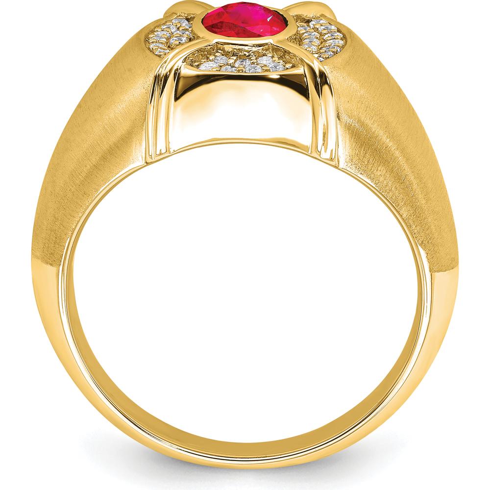 14K Yellow Gold Men's Ruby and Diamond Ring with 1.165 Carat Oval Ruby and 0.011 Carat Diamonds by 0
