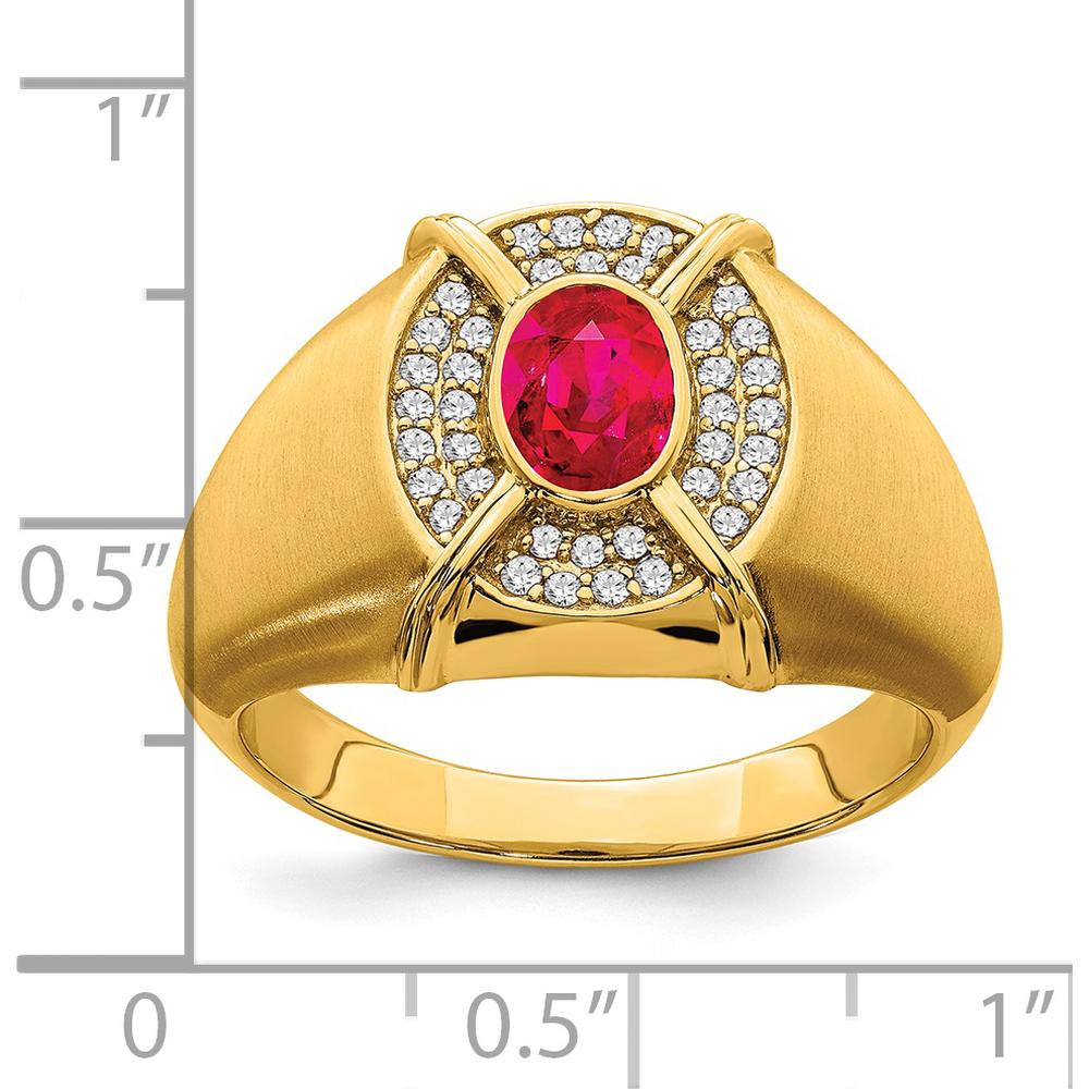 14K Yellow Gold Men's Ruby and Diamond Ring with 1.165 Carat Oval Ruby and 0.011 Carat Diamonds by 0