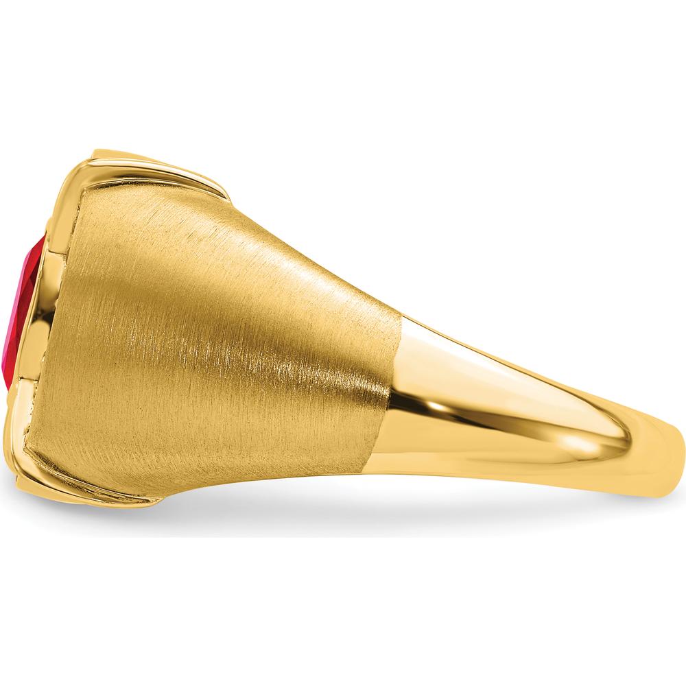 14K Yellow Gold Men's Ruby and Diamond Ring with 1.165 Carat Oval Ruby and 0.011 Carat Diamonds by 0