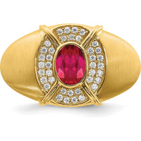 14K Yellow Gold Men's Ruby and Diamond Ring with 1.165 Carat Oval Ruby and 0.011 Carat Diamonds by 0