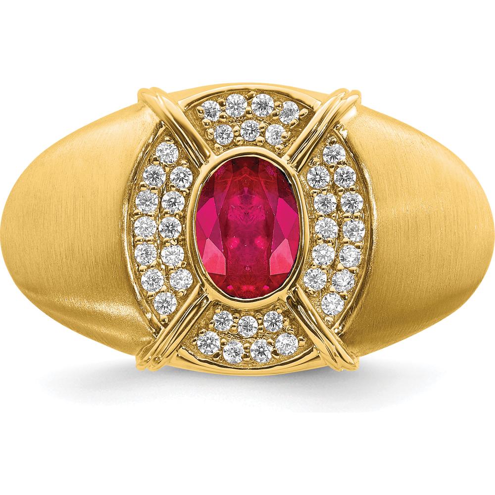 14K Yellow Gold Men's Ruby and Diamond Ring with 1.165 Carat Oval Ruby and 0.011 Carat Diamonds by 0