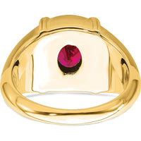 14K Yellow Gold Men's Ruby and Diamond Ring with 1.165 Carat Oval Ruby and 0.011 Carat Diamonds by 0