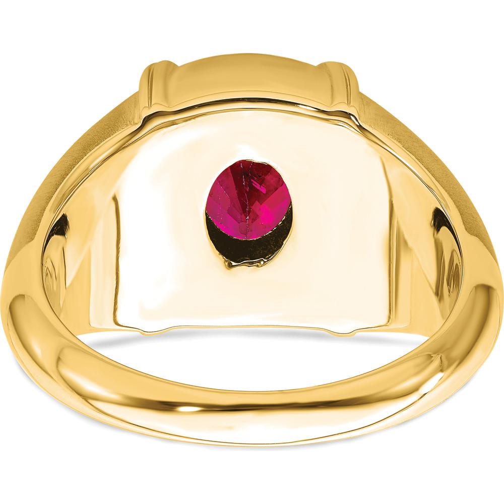14K Yellow Gold Men's Ruby and Diamond Ring with 1.165 Carat Oval Ruby and 0.011 Carat Diamonds by 0