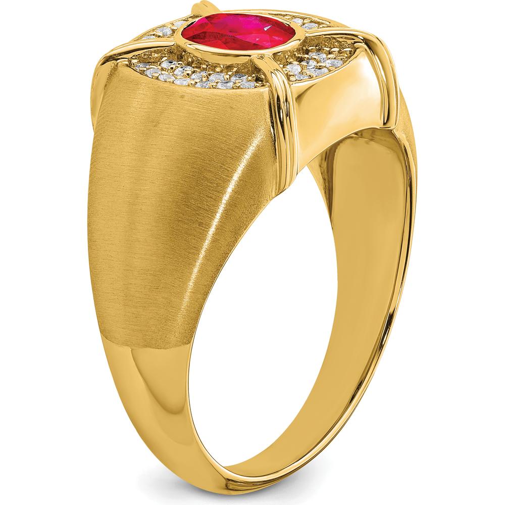 14K Yellow Gold Men's Ruby and Diamond Ring with 1.165 Carat Oval Ruby and 0.011 Carat Diamonds by 0