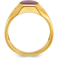 14K Yellow Gold Men's Ruby and Diamond Ring with Square Bezel and Side Accents by IBGoodman