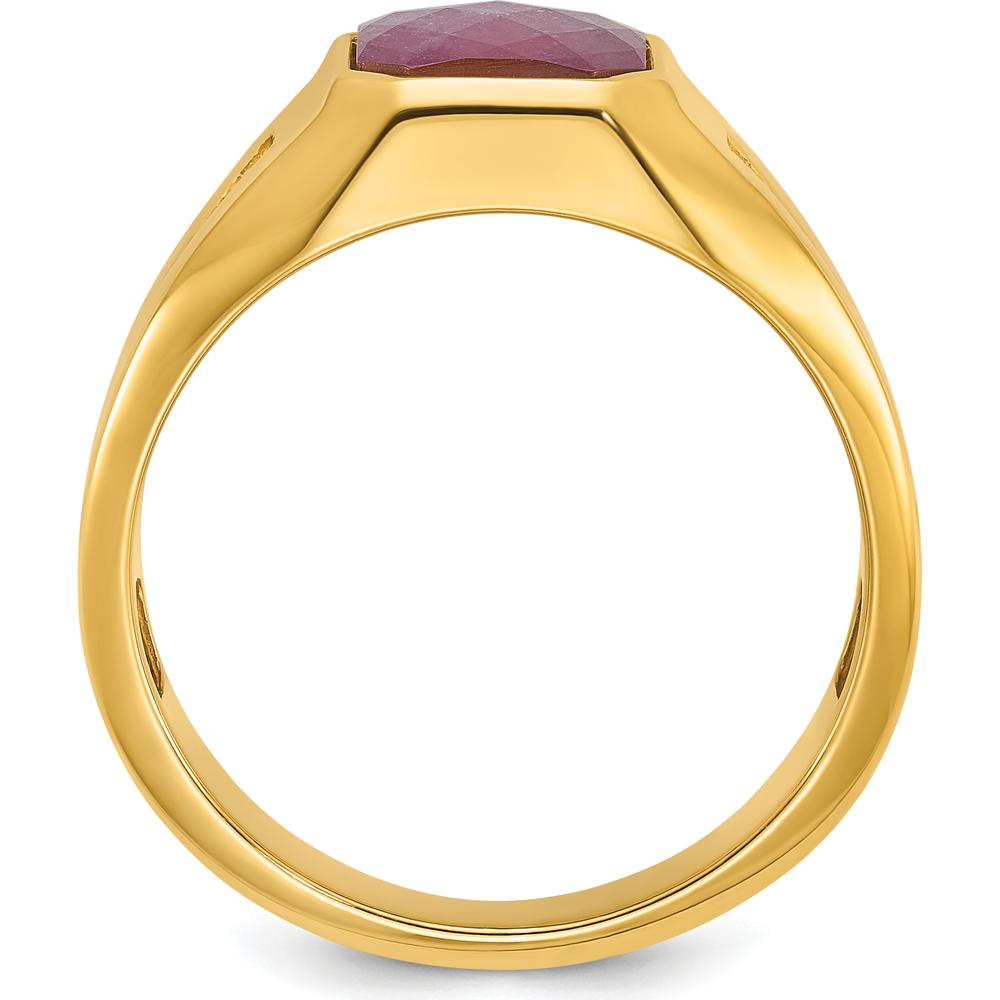 14K Yellow Gold Men's Ruby and Diamond Ring with Square Bezel and Side Accents by IBGoodman