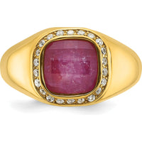 14K Yellow Gold Men's Ruby Doublet Ring with Diamond Halo - 1/5 Carats Total Diamond Weight by IBGoodman