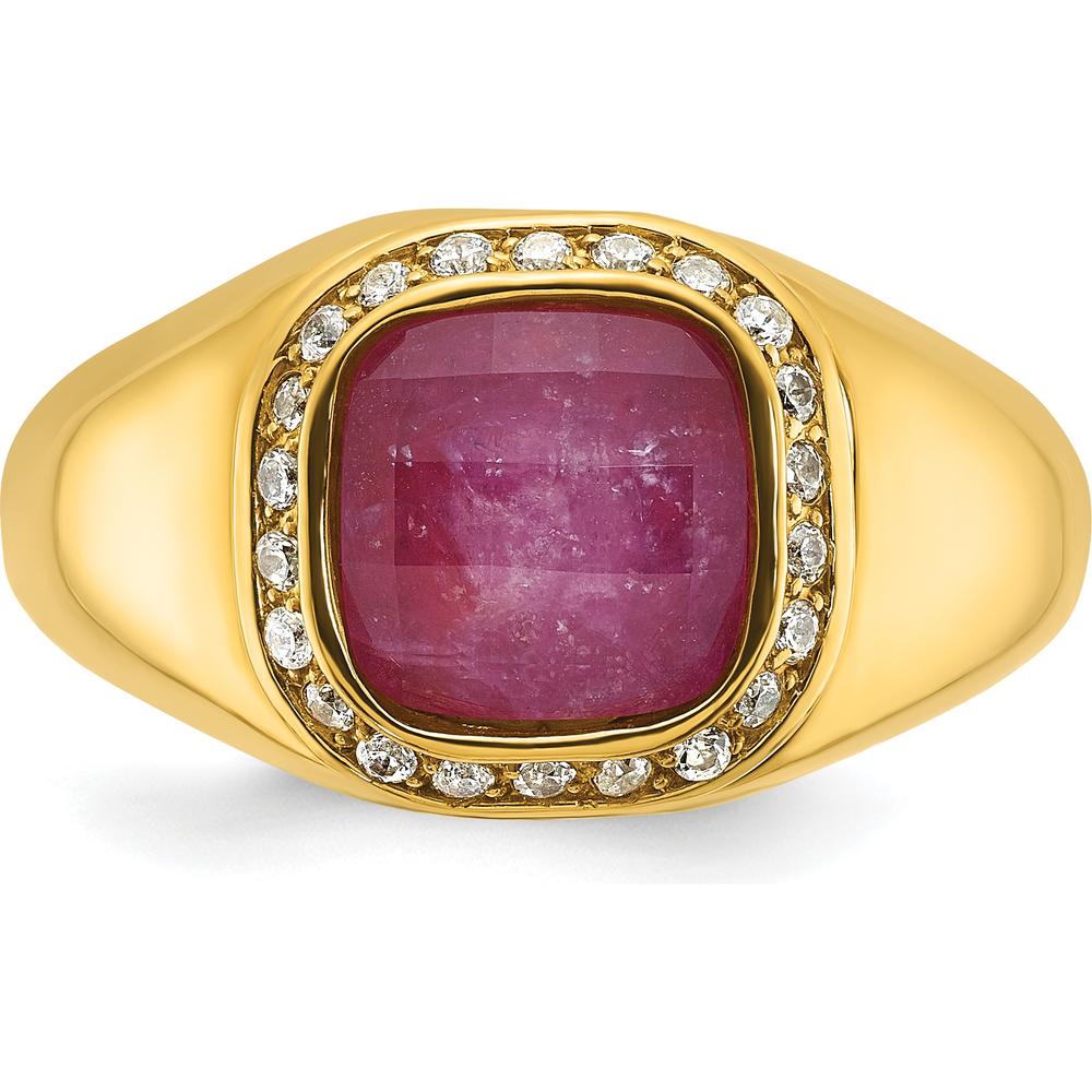 14K Yellow Gold Men's Ruby Doublet Ring with Diamond Halo - 1/5 Carats Total Diamond Weight by IBGoodman