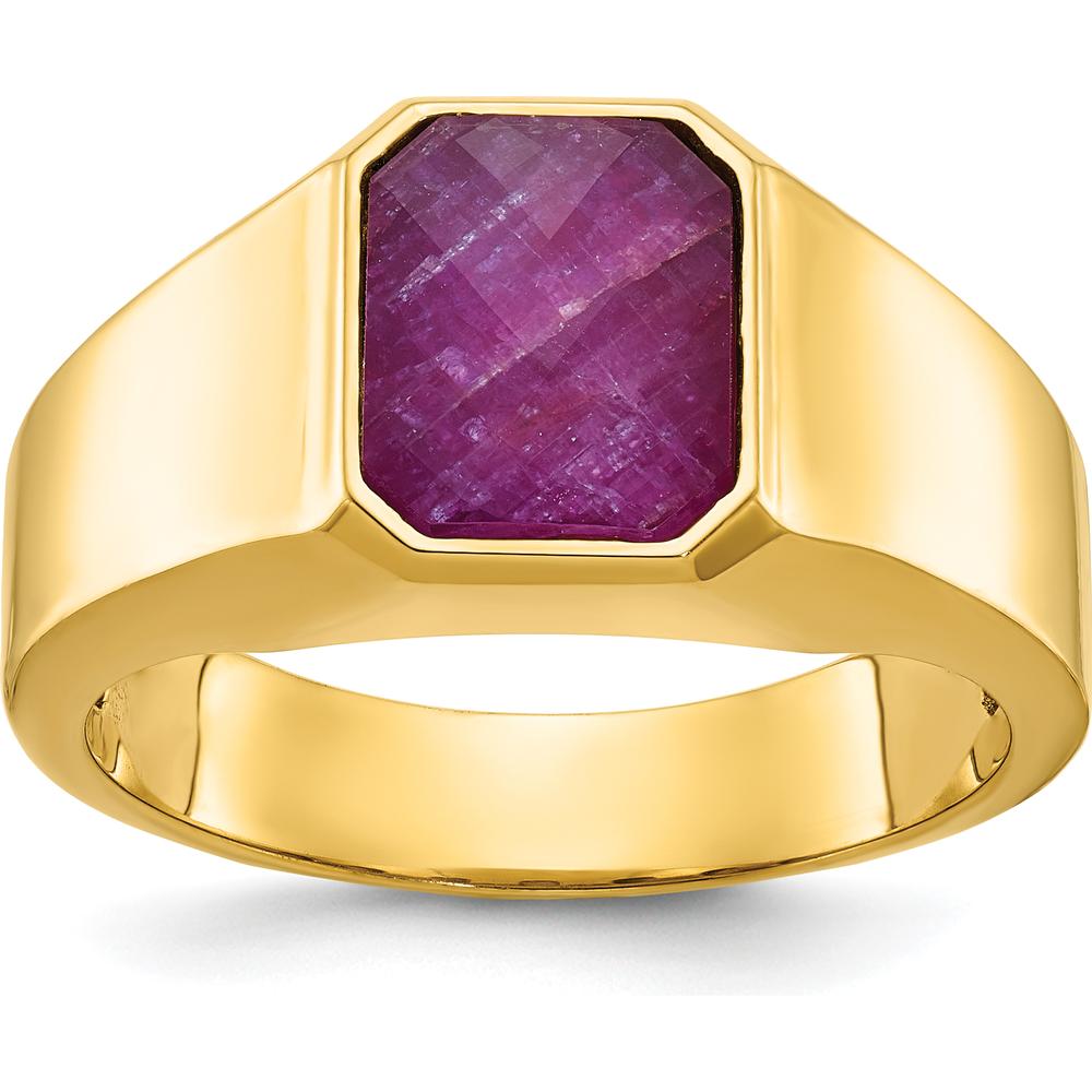 14K Yellow Gold Men's Ruby Doublet Square Ring by IBGoodman