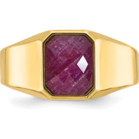 14K Yellow Gold Men's Ruby Doublet Square Ring by IBGoodman