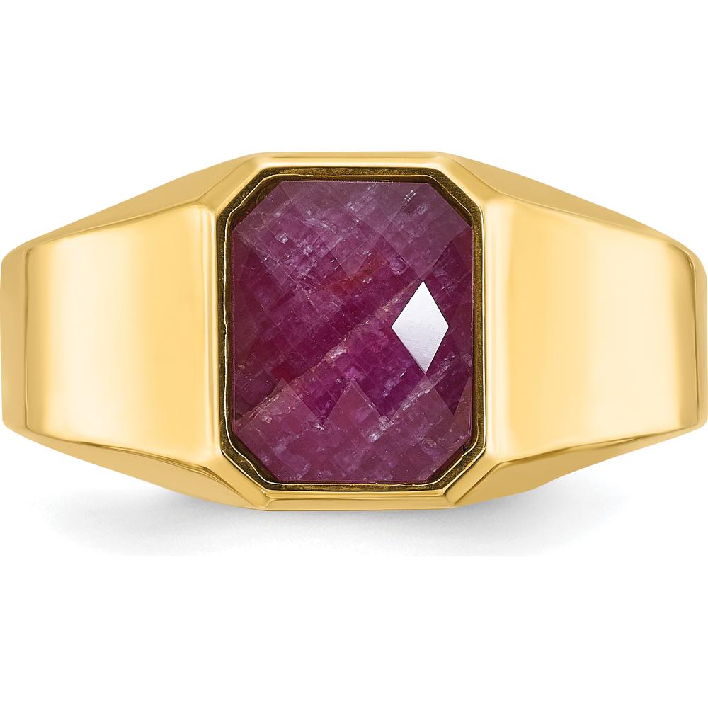 14K Yellow Gold Men's Ruby Doublet Square Ring by IBGoodman