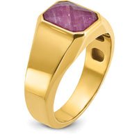14K Yellow Gold Men's Ruby Doublet Square Ring by IBGoodman