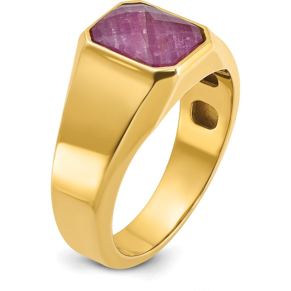 14K Yellow Gold Men's Ruby Doublet Square Ring by IBGoodman