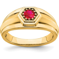 14K Yellow Gold Men's Ruby Ring - 0.33 Carat Round Natural Ruby by 0