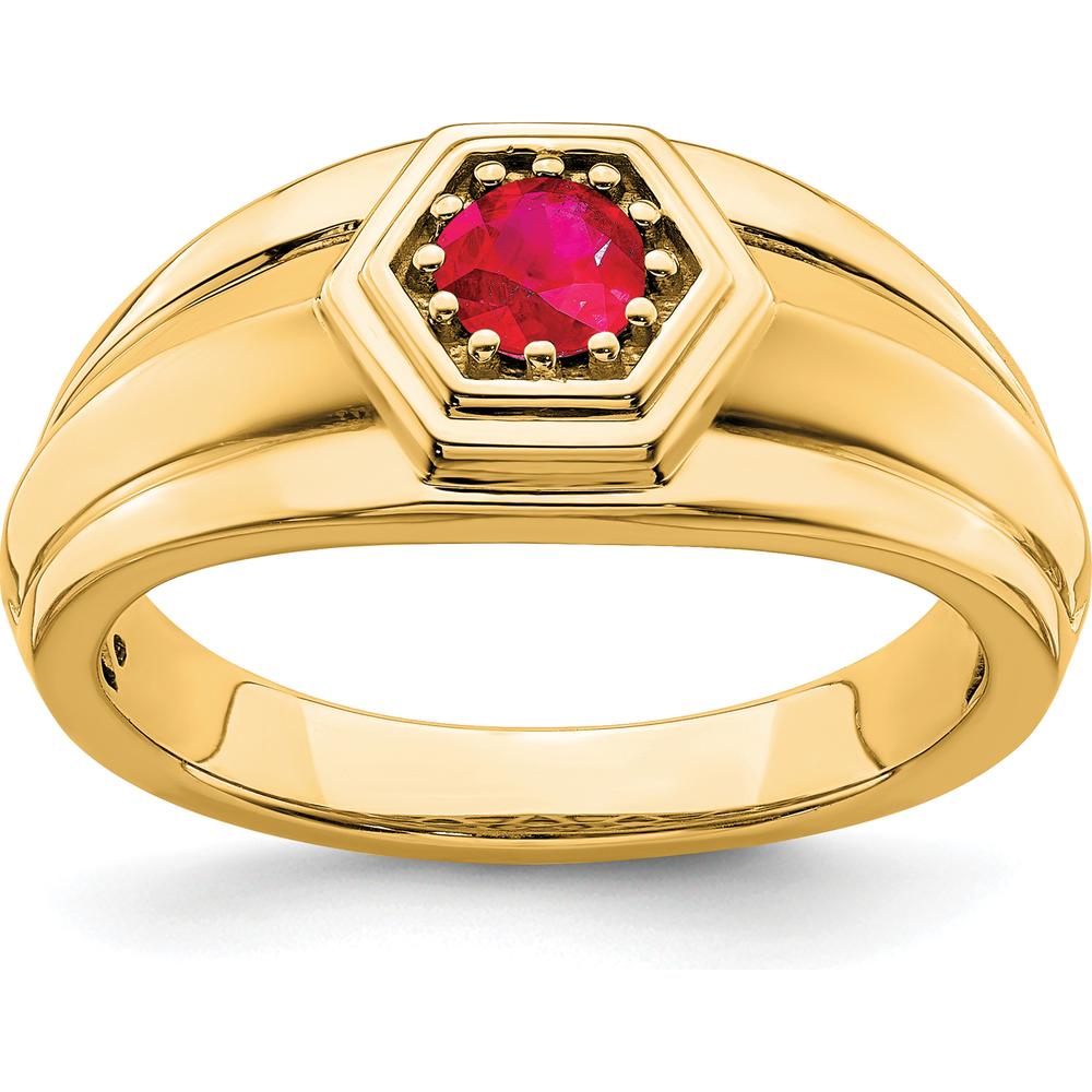 14K Yellow Gold Men's Ruby Ring - 0.33 Carat Round Natural Ruby by 0