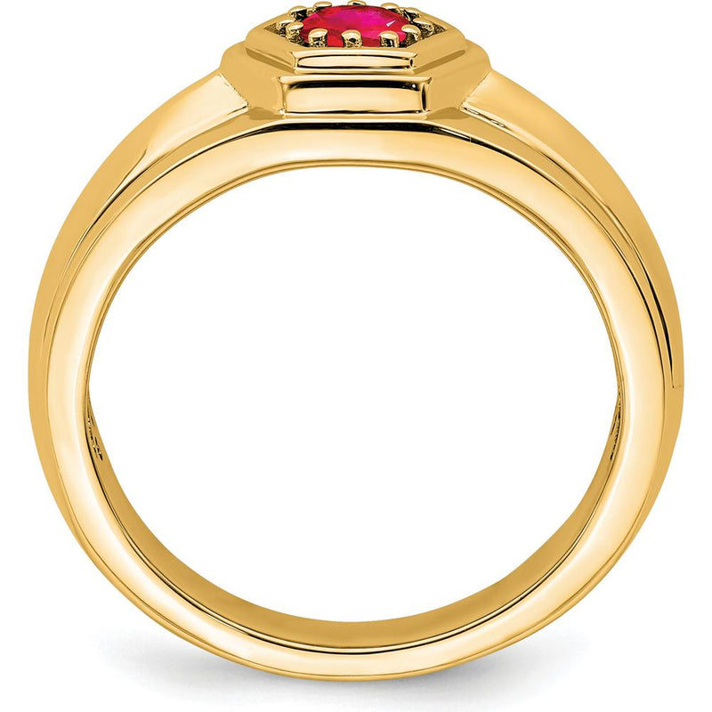 Men Gold Ring Ruby Inlay 14K Yellow Gold Men's Ruby Ring - 0.33 Carat Round Natural Ruby - Size ...