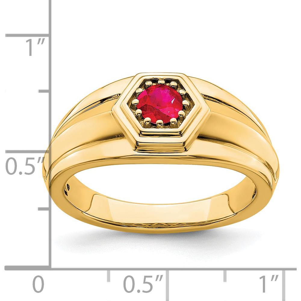 14K Yellow Gold Men's Ruby Ring - 0.33 Carat Round Natural Ruby by 0