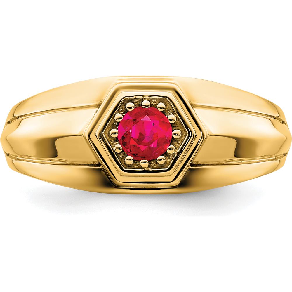 14K Yellow Gold Men's Ruby Ring - 0.33 Carat Round Natural Ruby by 0