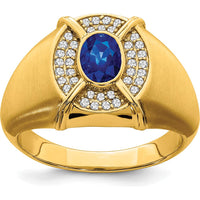 14K Yellow Gold Men's Sapphire and Diamond Ring with Lab-Created Oval Sapphire - 1.165 Carat Total Sapphire Weight by 0