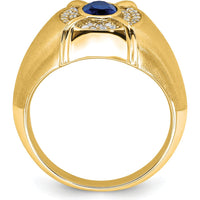 14K Yellow Gold Men's Sapphire and Diamond Ring with Lab-Created Oval Sapphire - 1.165 Carat Total Sapphire Weight by 0