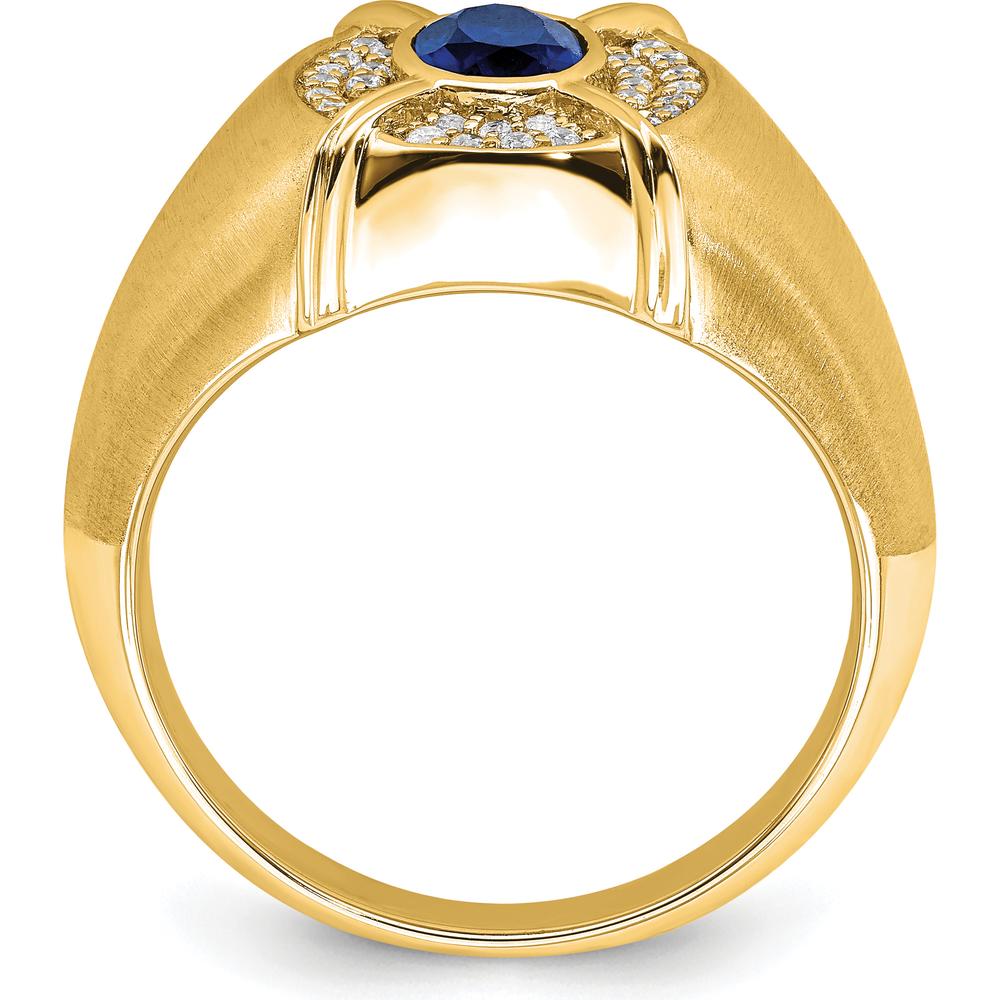 14K Yellow Gold Men's Sapphire and Diamond Ring with Lab-Created Oval Sapphire - 1.165 Carat Total Sapphire Weight by 0