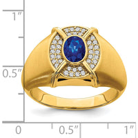 14K Yellow Gold Men's Sapphire and Diamond Ring with Lab-Created Oval Sapphire - 1.165 Carat Total Sapphire Weight by 0