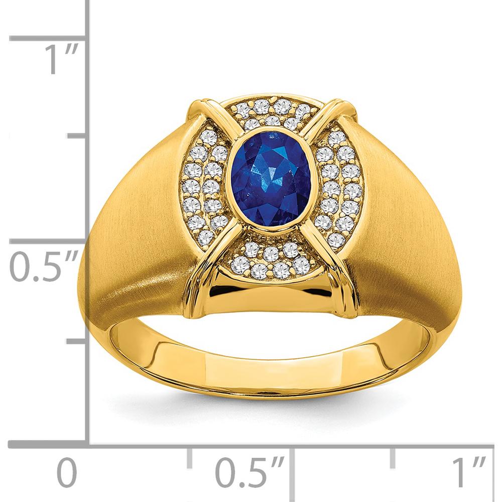 14K Yellow Gold Men's Sapphire and Diamond Ring with Lab-Created Oval Sapphire - 1.165 Carat Total Sapphire Weight by 0