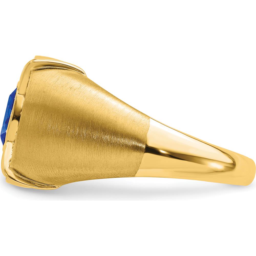 14K Yellow Gold Men's Sapphire and Diamond Ring with Lab-Created Oval Sapphire - 1.165 Carat Total Sapphire Weight by 0