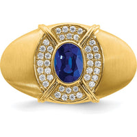 14K Yellow Gold Men's Sapphire and Diamond Ring with Lab-Created Oval Sapphire - 1.165 Carat Total Sapphire Weight by 0