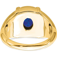 14K Yellow Gold Men's Sapphire and Diamond Ring with Lab-Created Oval Sapphire - 1.165 Carat Total Sapphire Weight by 0