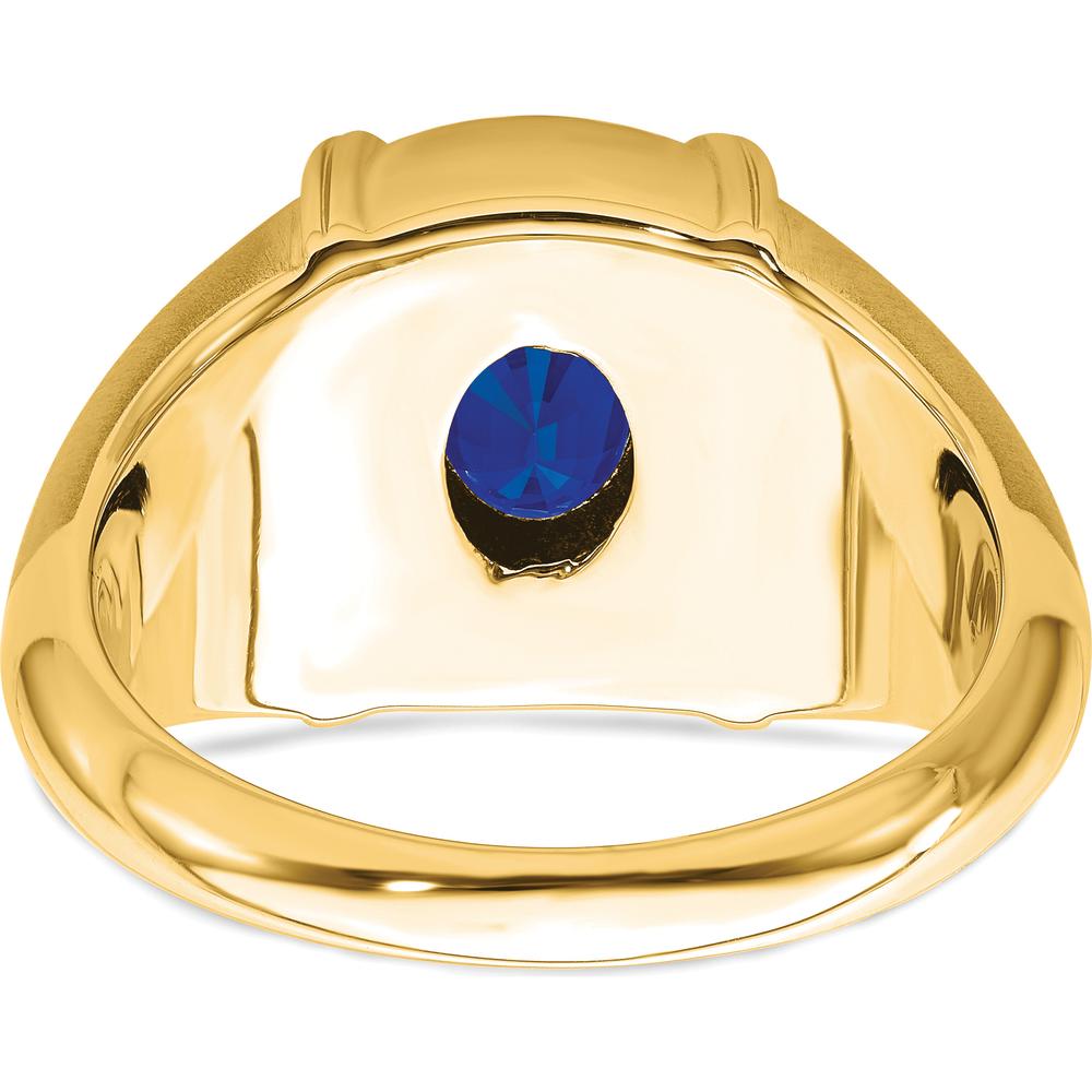 14K Yellow Gold Men's Sapphire and Diamond Ring with Lab-Created Oval Sapphire - 1.165 Carat Total Sapphire Weight by 0