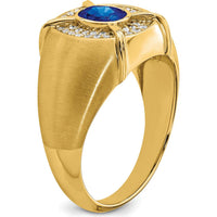 14K Yellow Gold Men's Sapphire and Diamond Ring with Lab-Created Oval Sapphire - 1.165 Carat Total Sapphire Weight by 0