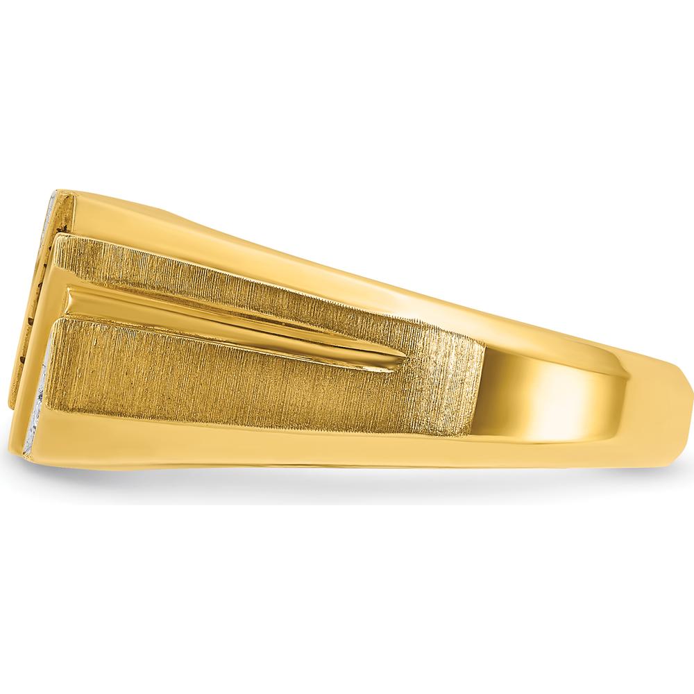 14K Yellow Gold Men's Satin Band Ring with Square Sapphire and Diamond Accents by IBGoodman