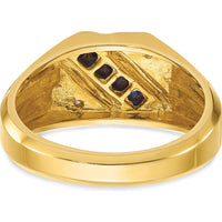 14K Yellow Gold Men's Satin Band Ring with Square Sapphire and Diamond Accents by IBGoodman