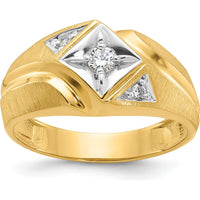 14K Yellow Gold Men's Satin Diamond Ring with White Rhodium Accent - 0.14 Carats Total Diamond Weight by IBGoodman