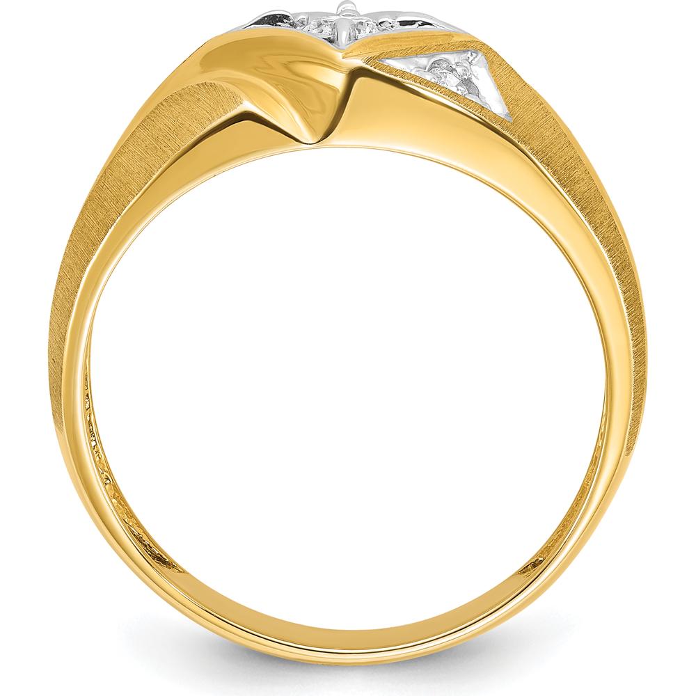 14K Yellow Gold Men's Satin Diamond Ring with White Rhodium Accent - 0.14 Carats Total Diamond Weight by IBGoodman