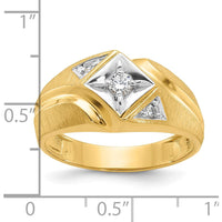 14K Yellow Gold Men's Satin Diamond Ring with White Rhodium Accent - 0.14 Carats Total Diamond Weight by IBGoodman