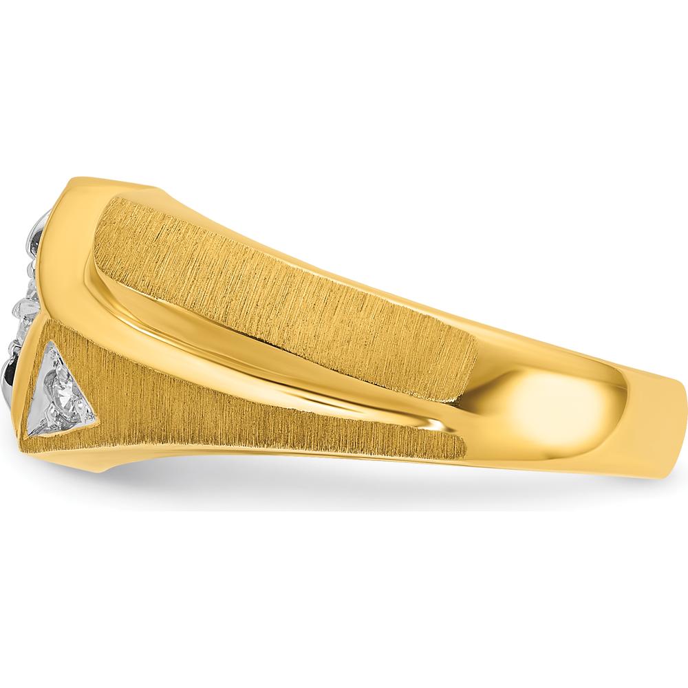 14K Yellow Gold Men's Satin Diamond Ring with White Rhodium Accent - 0.14 Carats Total Diamond Weight by IBGoodman
