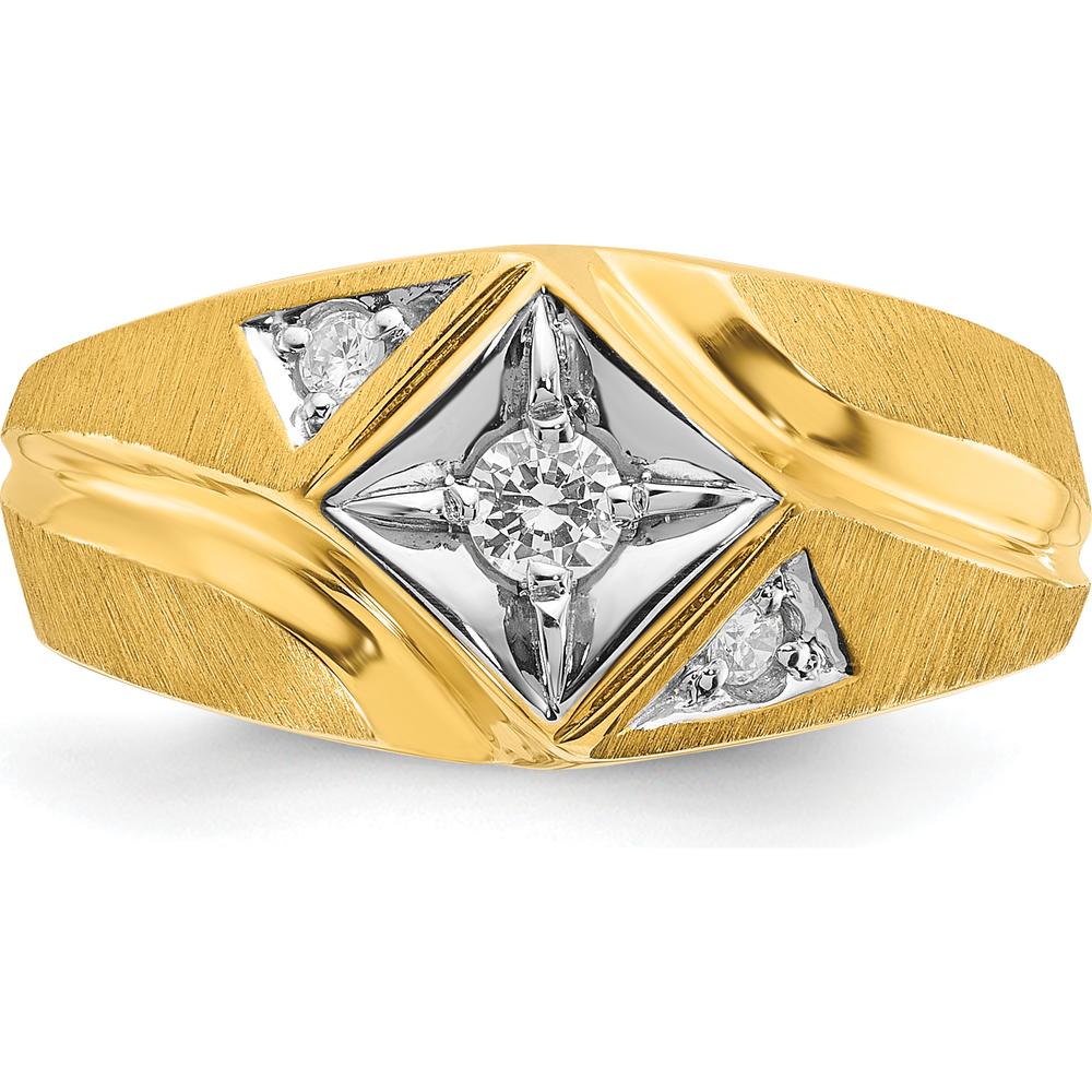 14K Yellow Gold Men's Satin Diamond Ring with White Rhodium Accent - 0.14 Carats Total Diamond Weight by IBGoodman