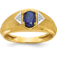 14K Yellow Gold Men's Satin Ring with Sapphire and Diamond Accents - 0.25 Carats Total Diamond Weight by IBGoodman