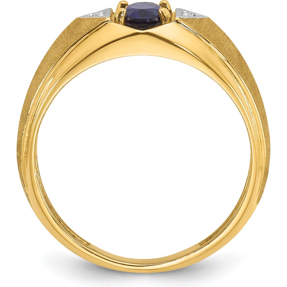 14K Yellow Gold Men's Satin Ring with Sapphire and Diamond Accents - 0.25 Carats Total Diamond Weight by IBGoodman