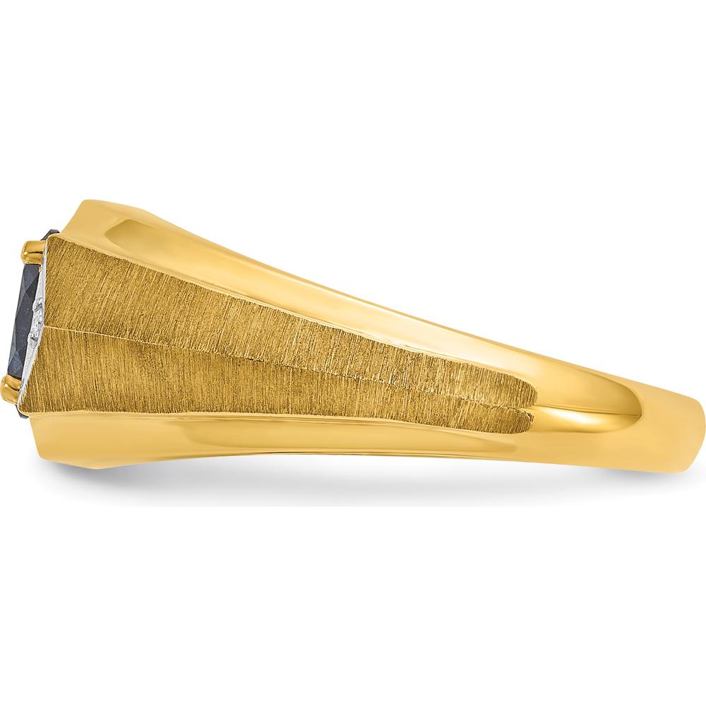 14K Yellow Gold Men's Satin Ring with Sapphire and Diamond Accents - 0.25 Carats Total Diamond Weight by IBGoodman