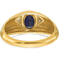 14K Yellow Gold Men's Satin Ring with Sapphire and Diamond Accents - 0.25 Carats Total Diamond Weight by IBGoodman