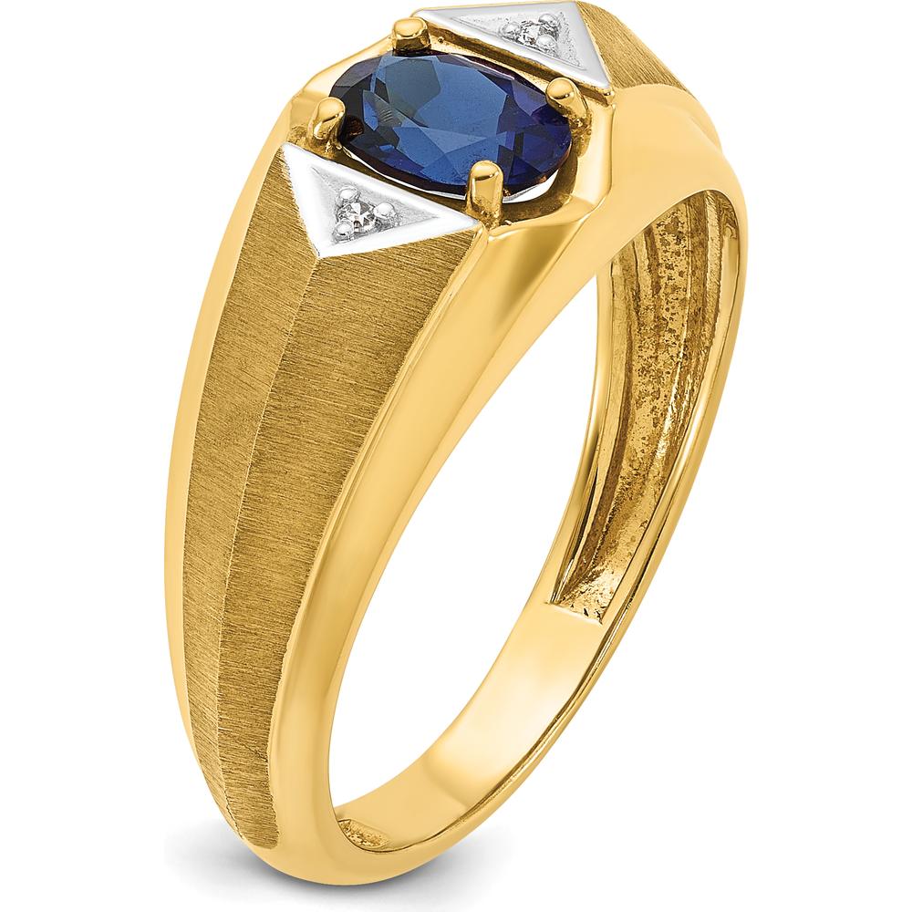 14K Yellow Gold Men's Satin Ring with Sapphire and Diamond Accents - 0.25 Carats Total Diamond Weight by IBGoodman