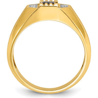 14K Yellow Gold Men's Satin Ring with Square-Cut Sapphire and Diamond Accents by IBGoodman