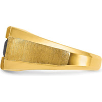14K Yellow Gold Men's Satin Ring with Square-Cut Sapphire and Diamond Accents by IBGoodman