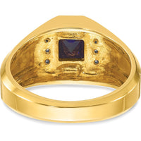 14K Yellow Gold Men's Satin Ring with Square-Cut Sapphire and Diamond Accents by IBGoodman