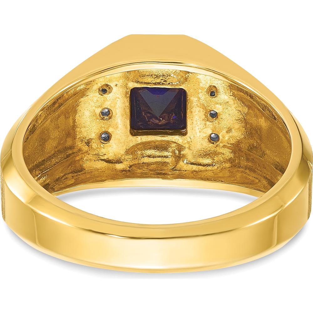 14K Yellow Gold Men's Satin Ring with Square-Cut Sapphire and Diamond Accents by IBGoodman